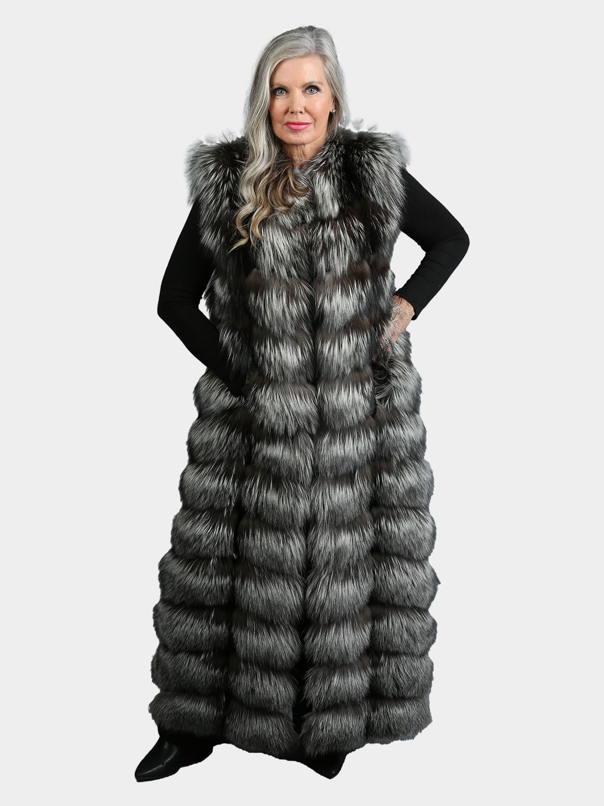 Silver fox fur vest cheap