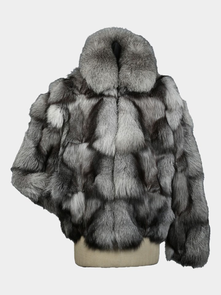 Man's Natural Silver Fox Section Fox Fur Jacket