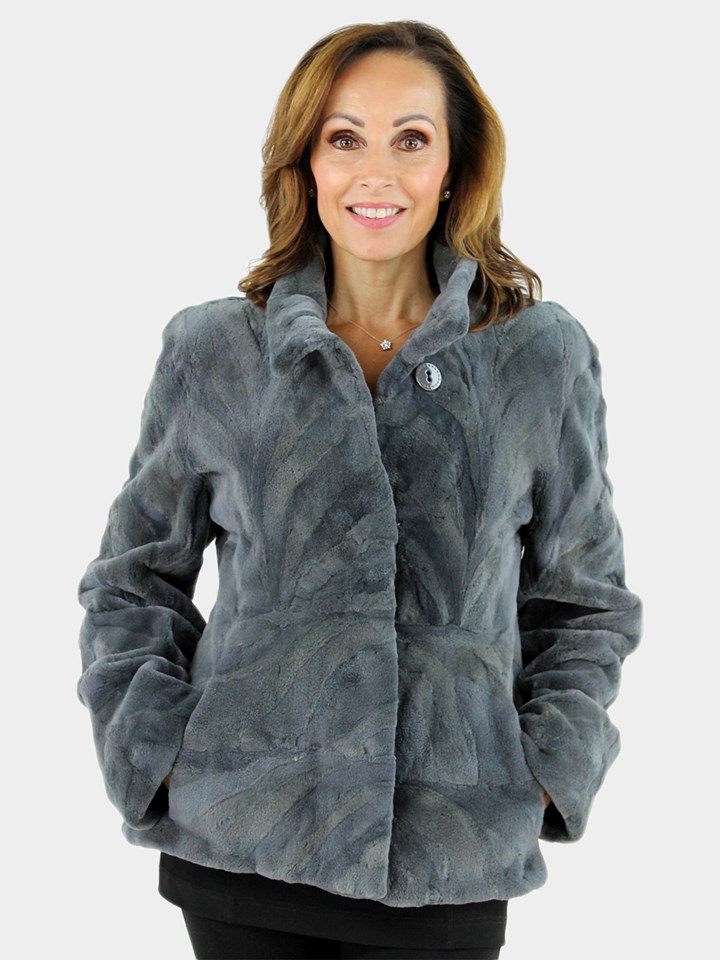 Woman's Steel Grey Sculptured Sheared Mink Fur Jacket