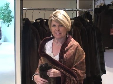 Day Furs Italian Cashmere Shawl with Rex Rabbit Trim