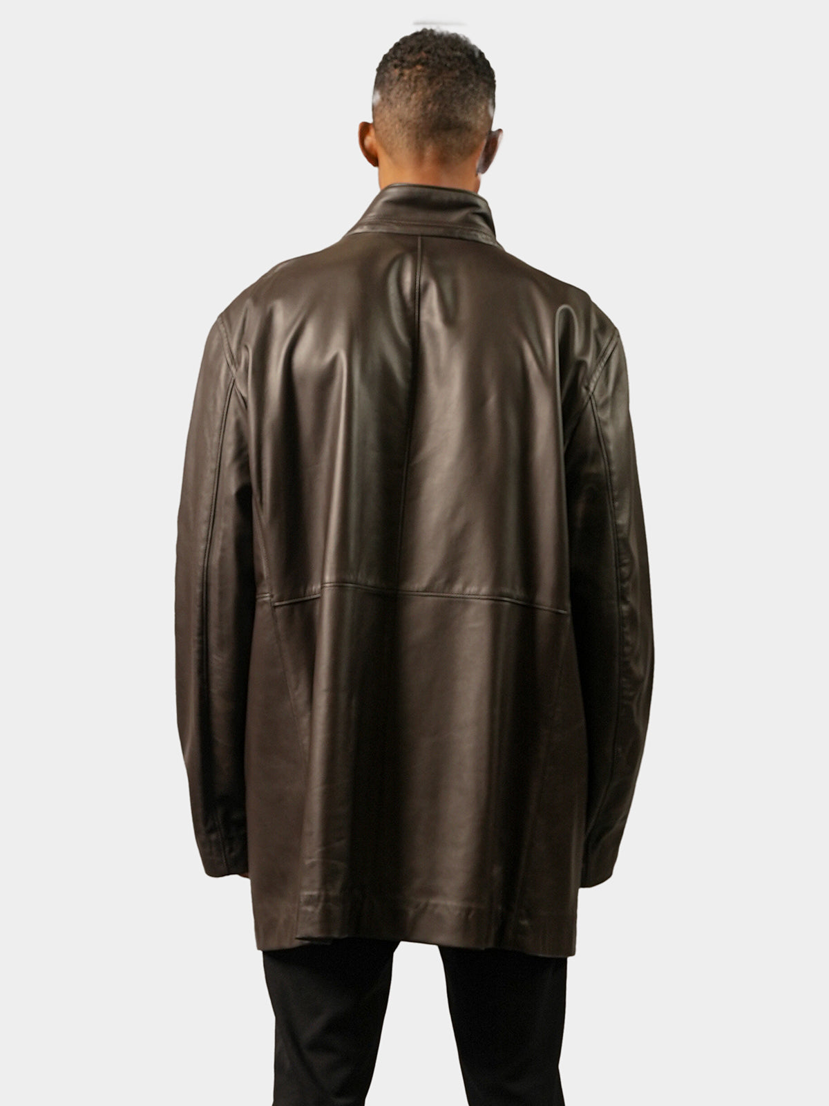 Man's Brown Leather 3/4 Coat Reversible to Navy Fabric