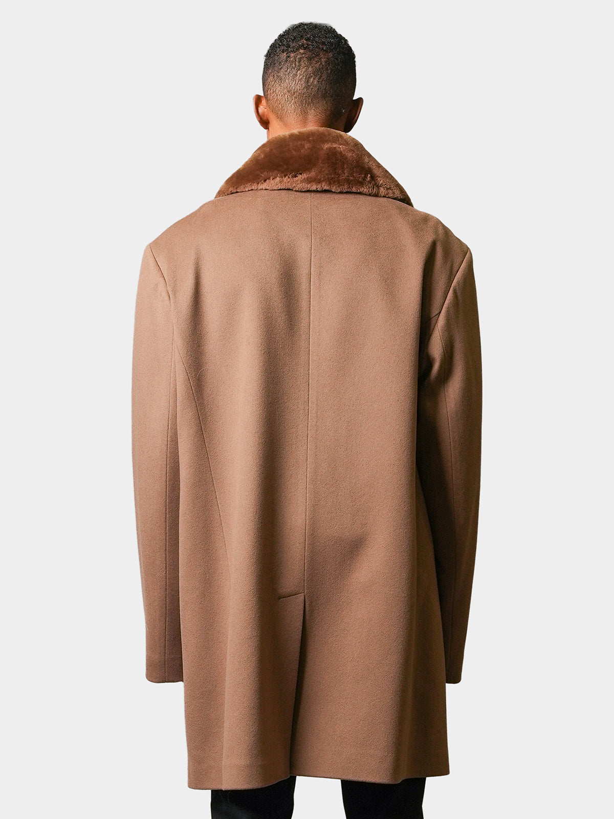 Man's Wool & Cashmere Blend 3/4 coat with Shearling Lamb Collar