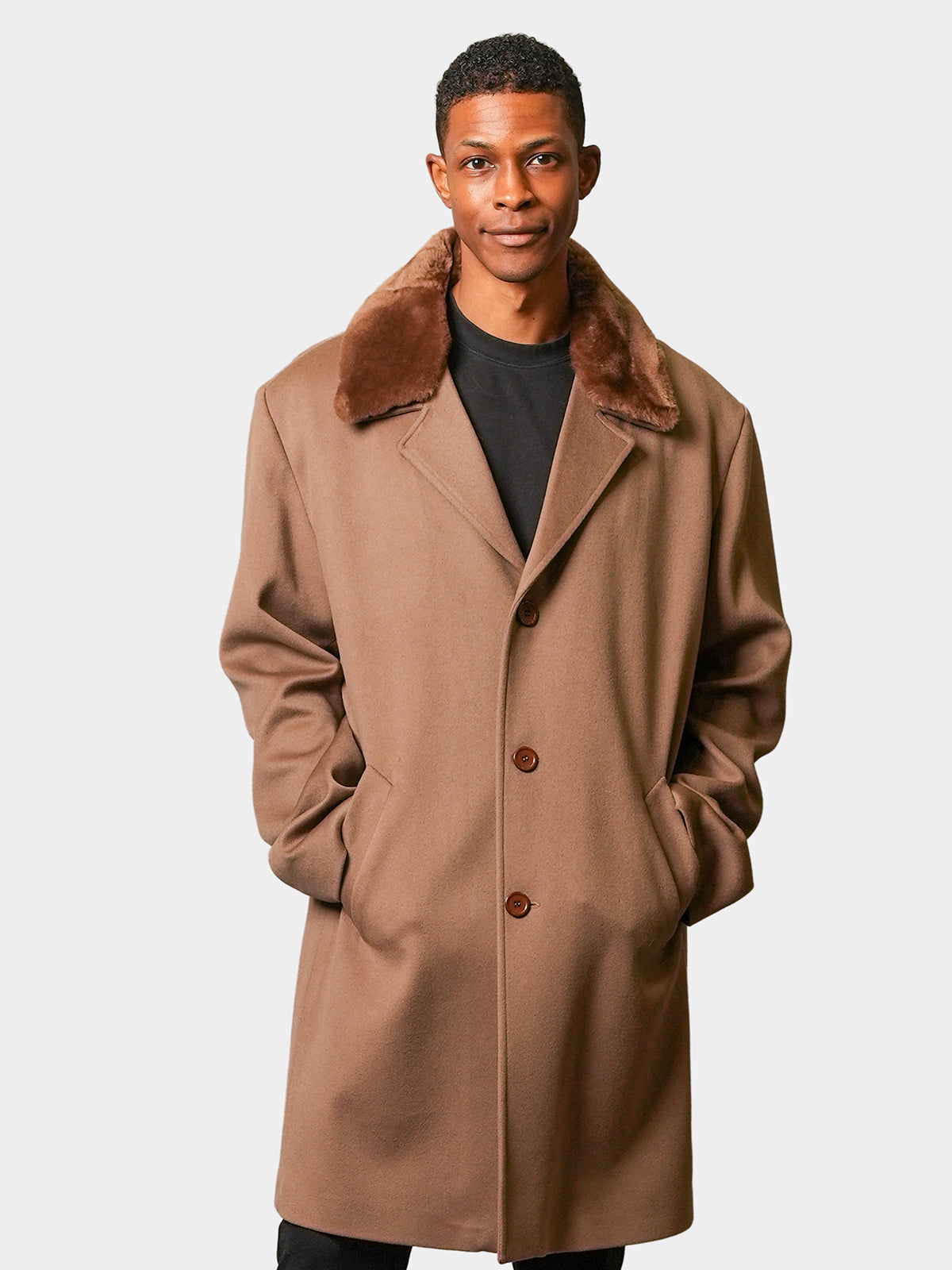 Man's Wool & Cashmere Blend 3/4 coat with Shearling Lamb Collar
