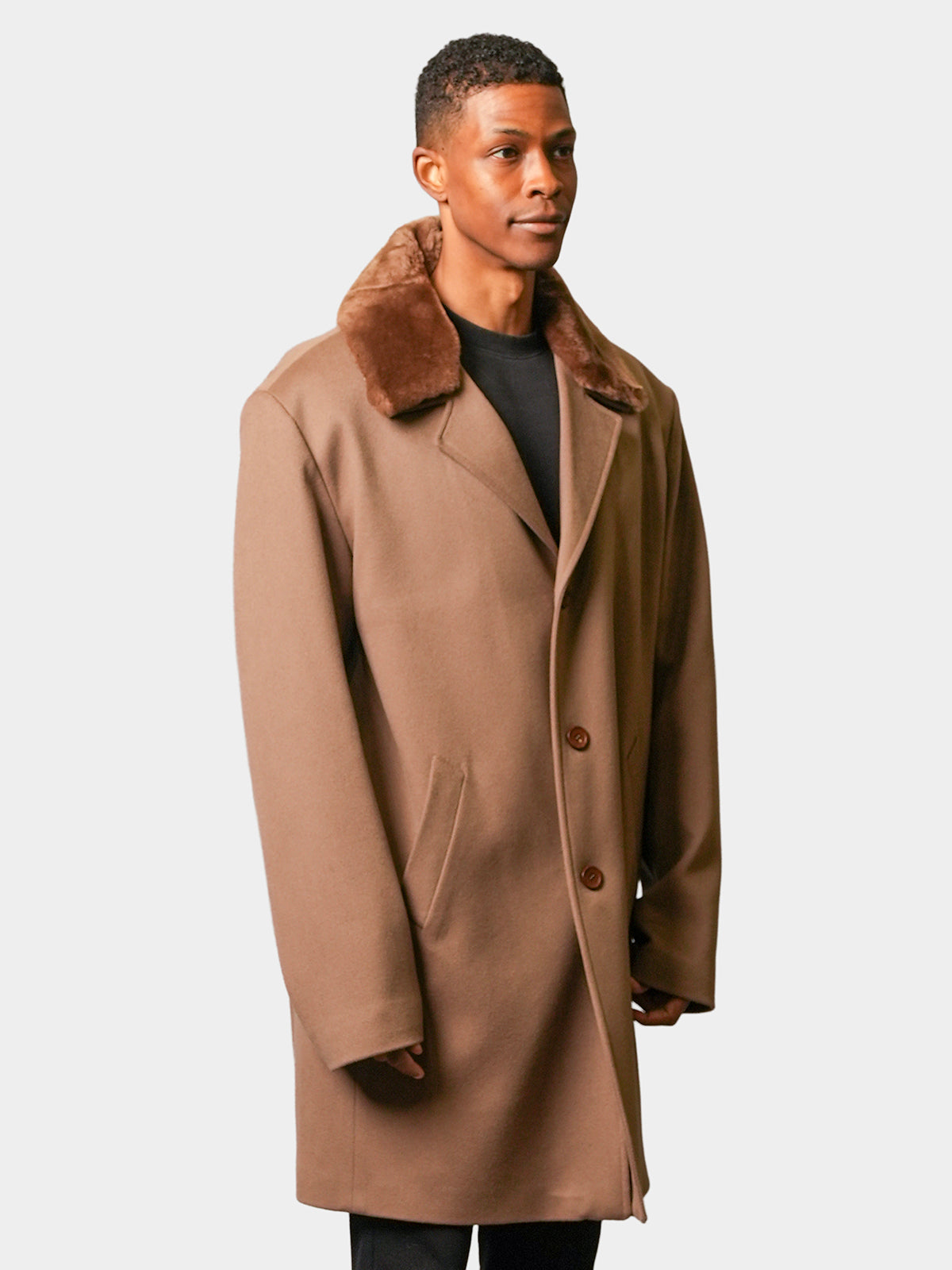 Man's Wool & Cashmere Blend 3/4 coat with Shearling Lamb Collar