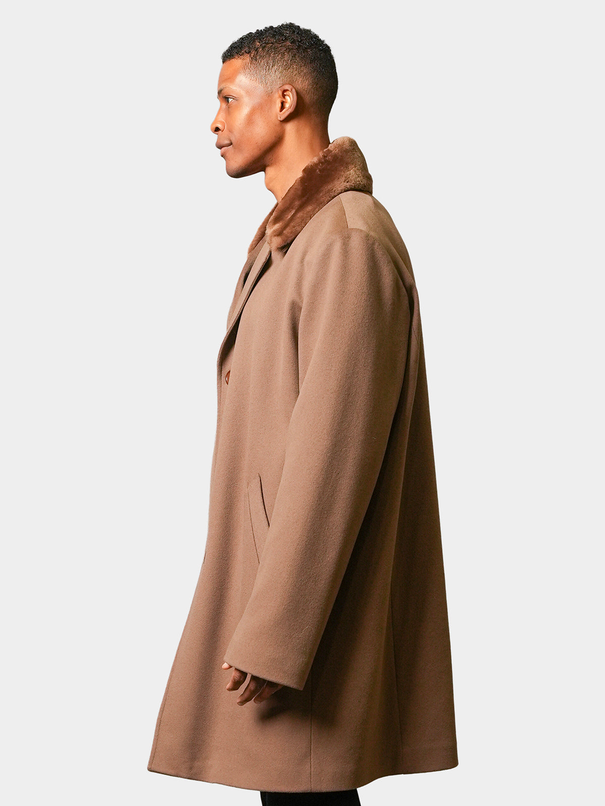 Man's Wool & Cashmere Blend 3/4 coat with Shearling Lamb Collar