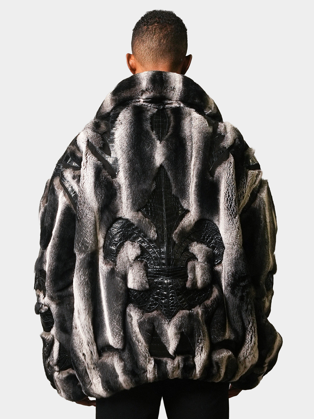 Man's Gray Rex Rabbit Jacket with Leather Inserts