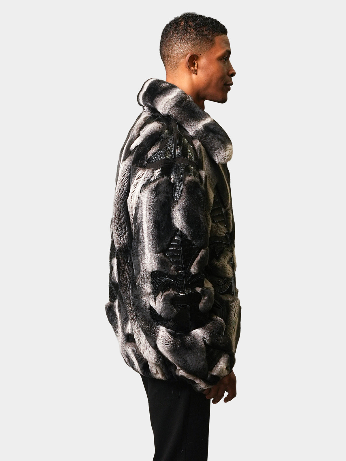 Man's Gray Rex Rabbit Jacket with Leather Inserts