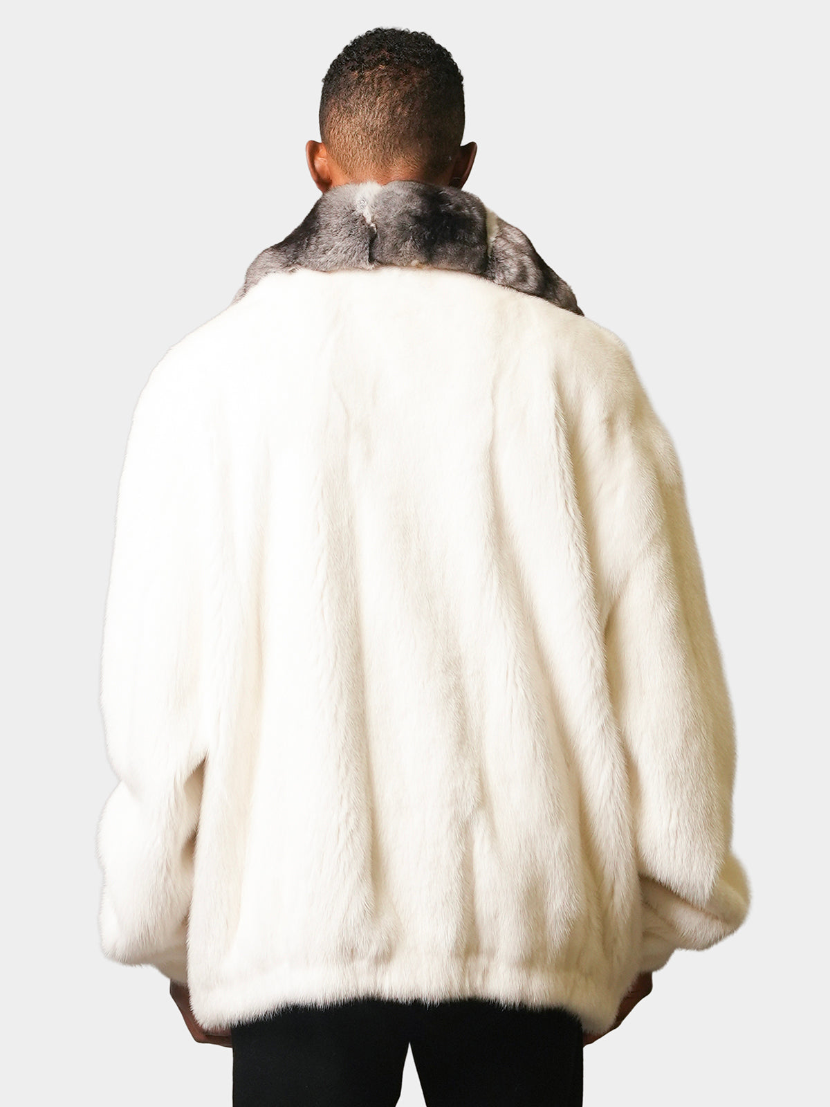 Man's White Mink Jacket with Chinchilla Collar