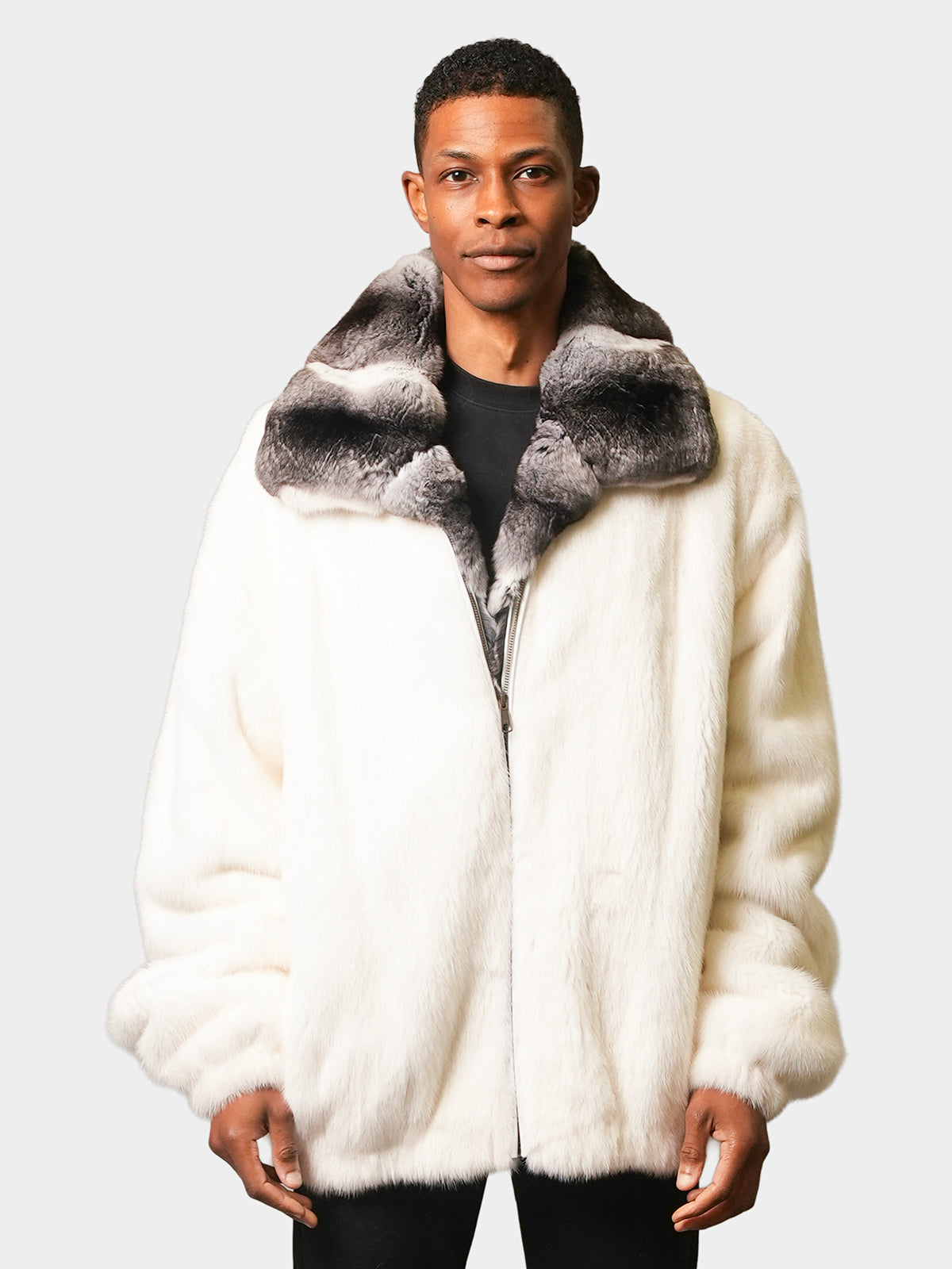 Man's White Mink Jacket with Chinchilla Collar