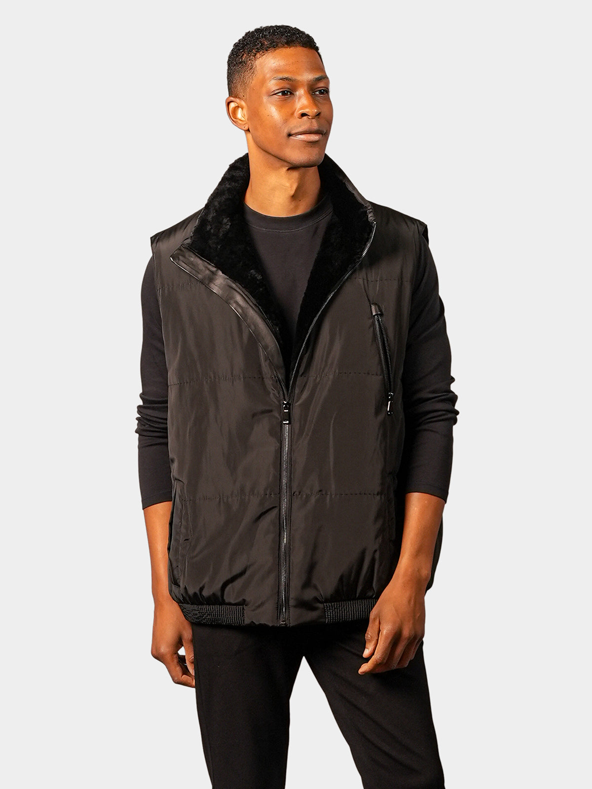 Man's Fabric and Shearling Lamb Vest