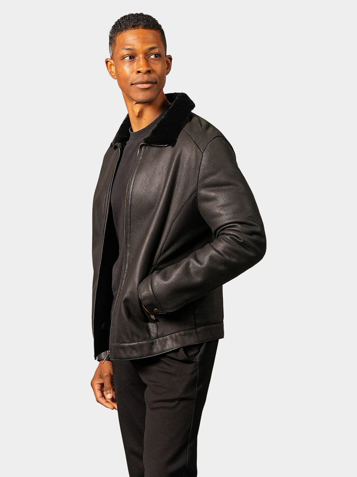 Man's Black Shearling Lamb Jacket