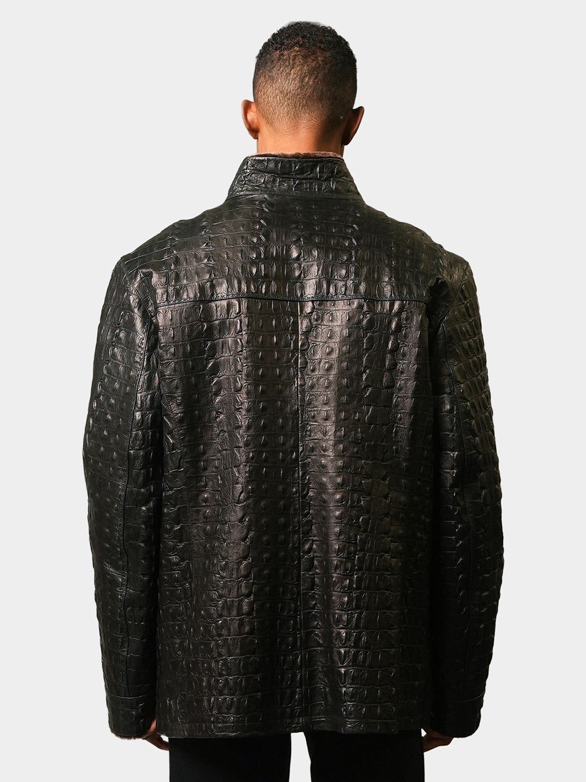 Man's Black Croco Leather & Shearling Jacket