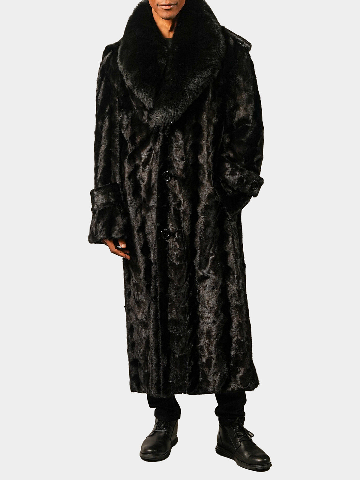 Man's Mink Section Coat with Black Fox Collar