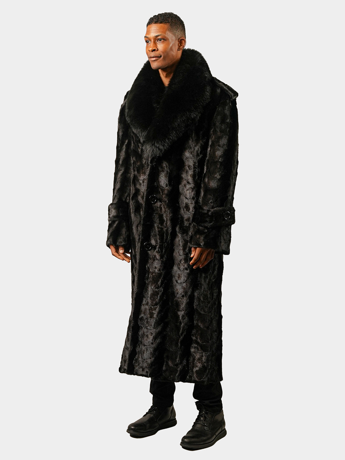 Man's Mink Section Coat with Black Fox Collar