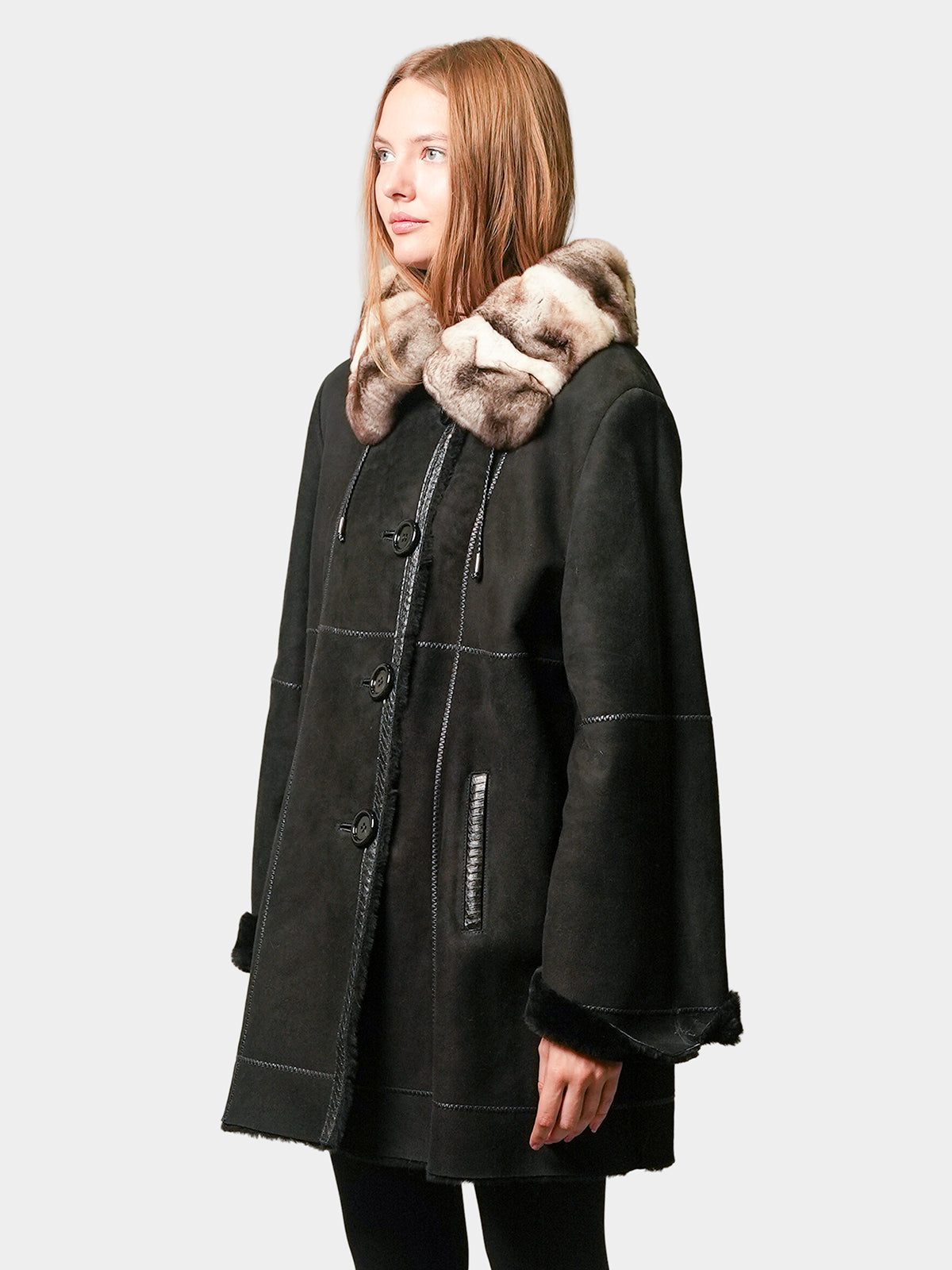 Women's Black Shearling Lamb Stroller