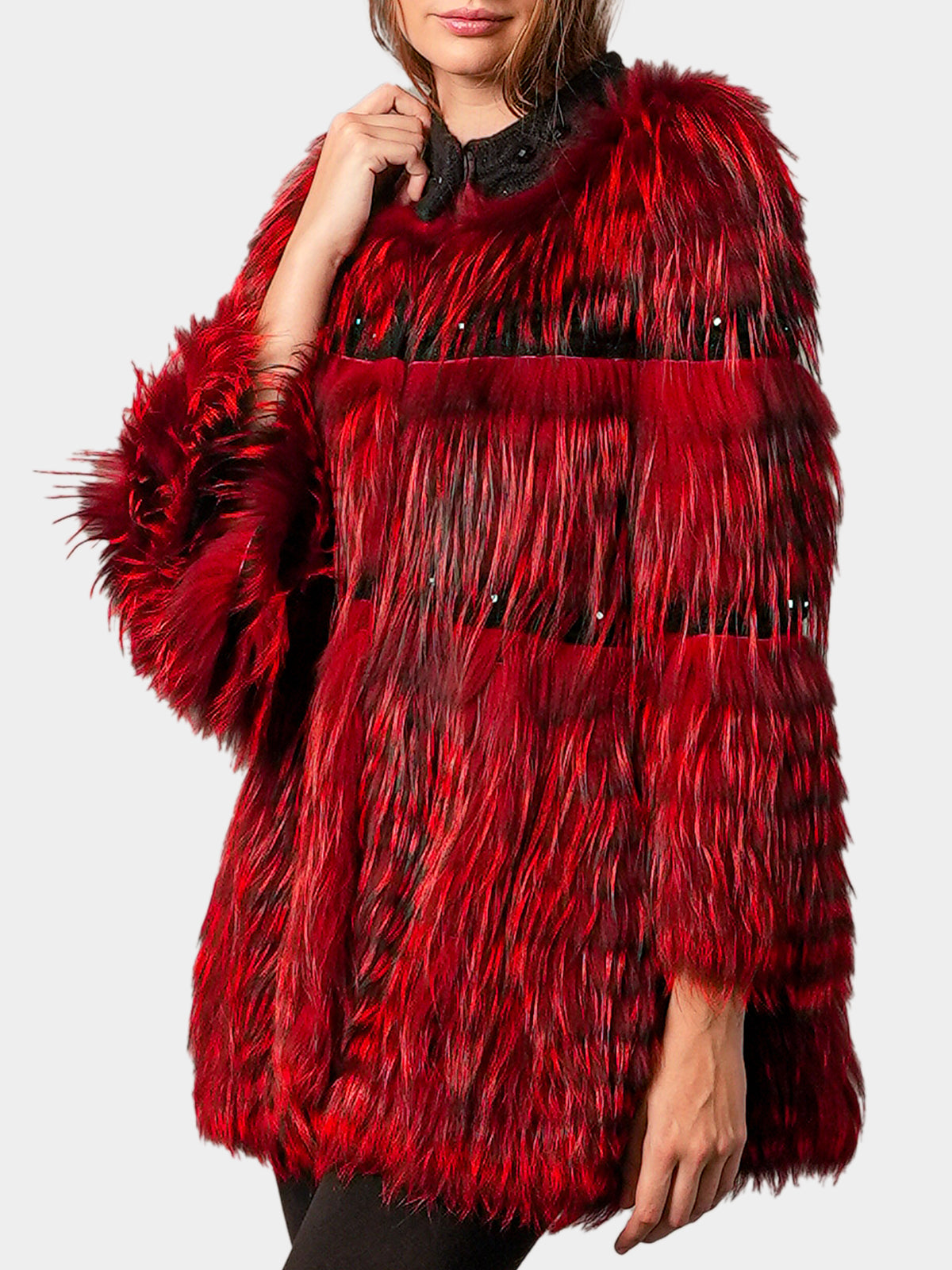 Women's Dyed Red Silver Fox Jacket