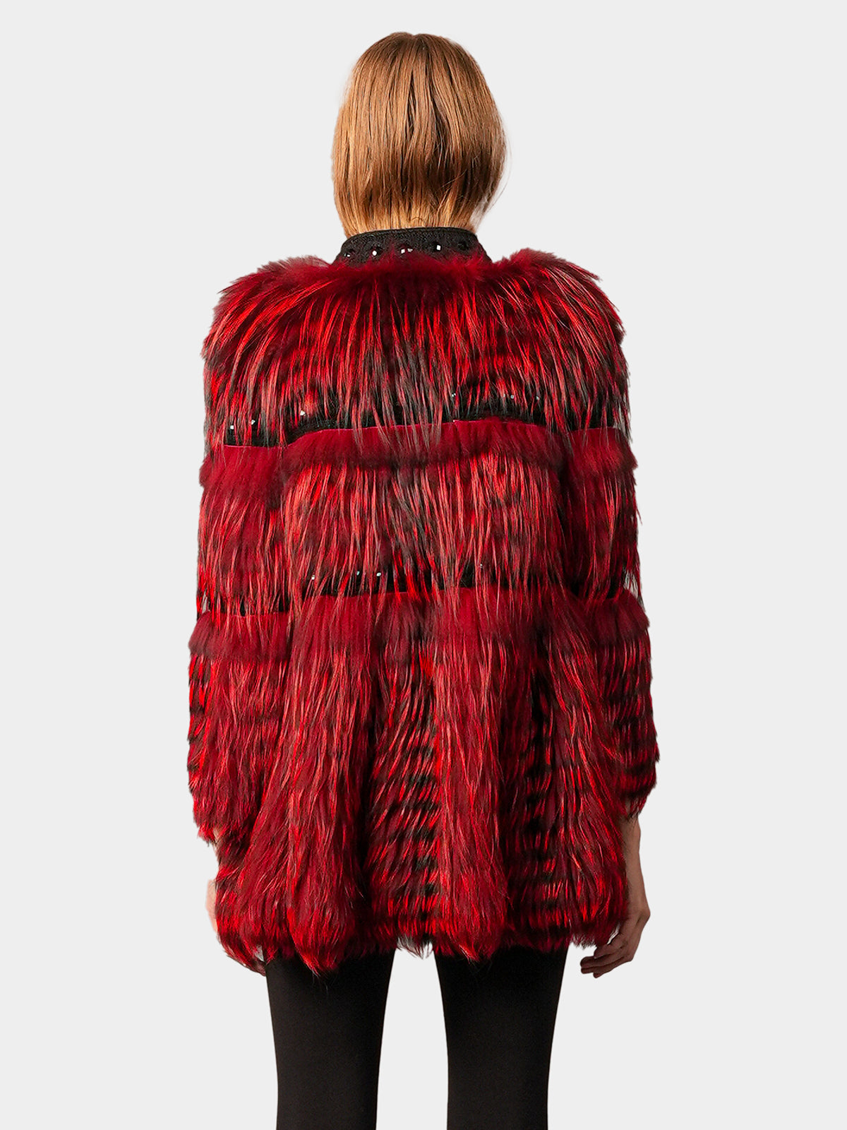 Women's Dyed Red Silver Fox Jacket