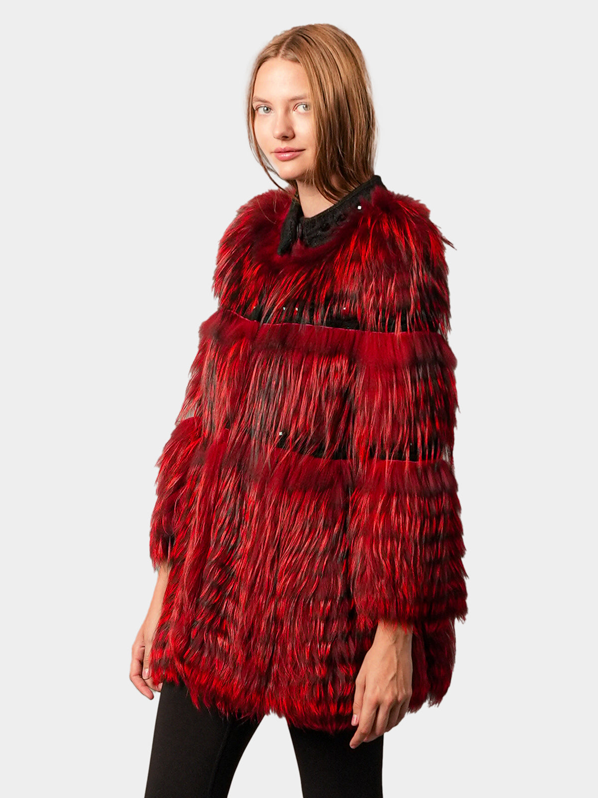 Women's Dyed Red Silver Fox Jacket