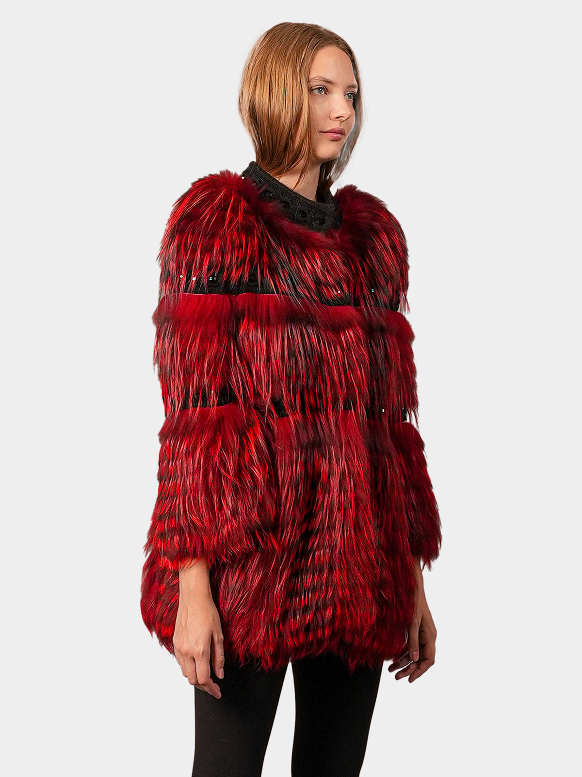 Women's Dyed Red Silver Fox Jacket