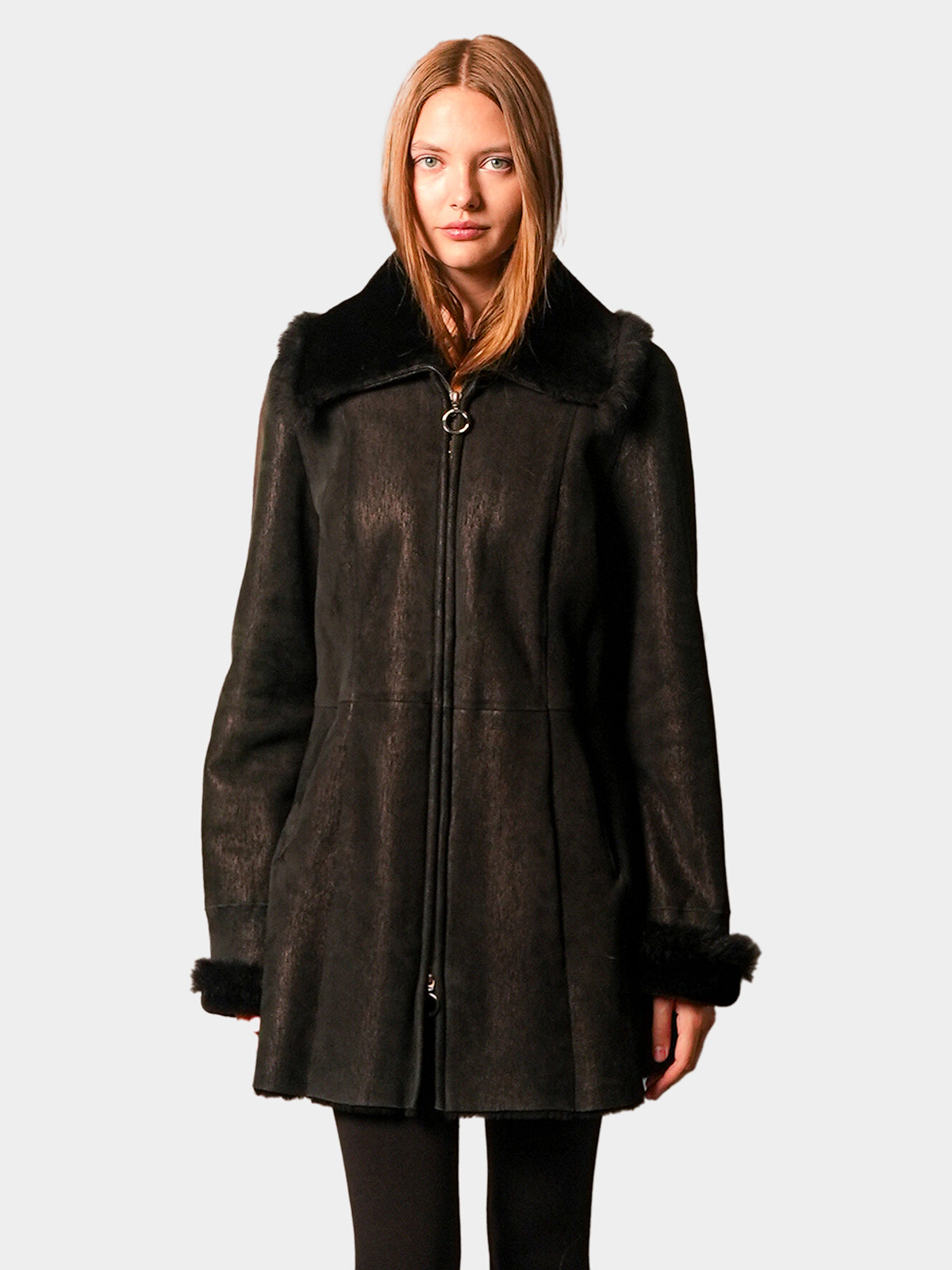 Women's Pearl Black Shearling Lamb Stroller