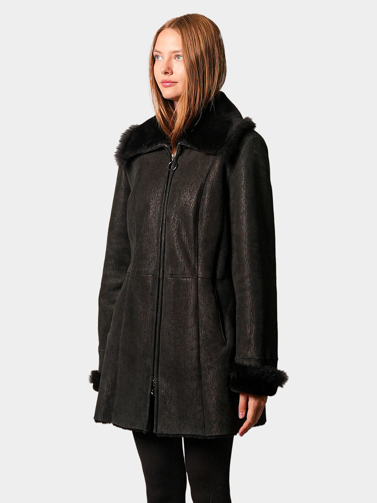 Women's Pearl Black Shearling Lamb Stroller