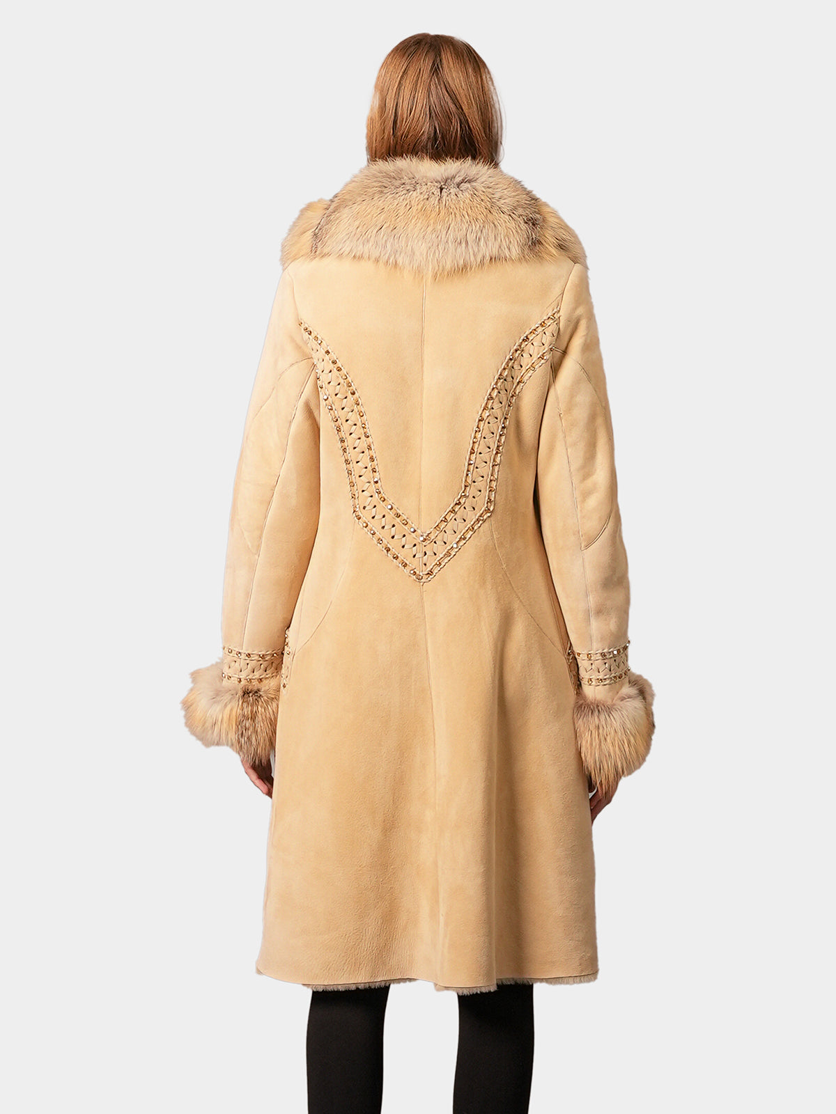 Women's Beige Shearling Lamb and Fox Stroller