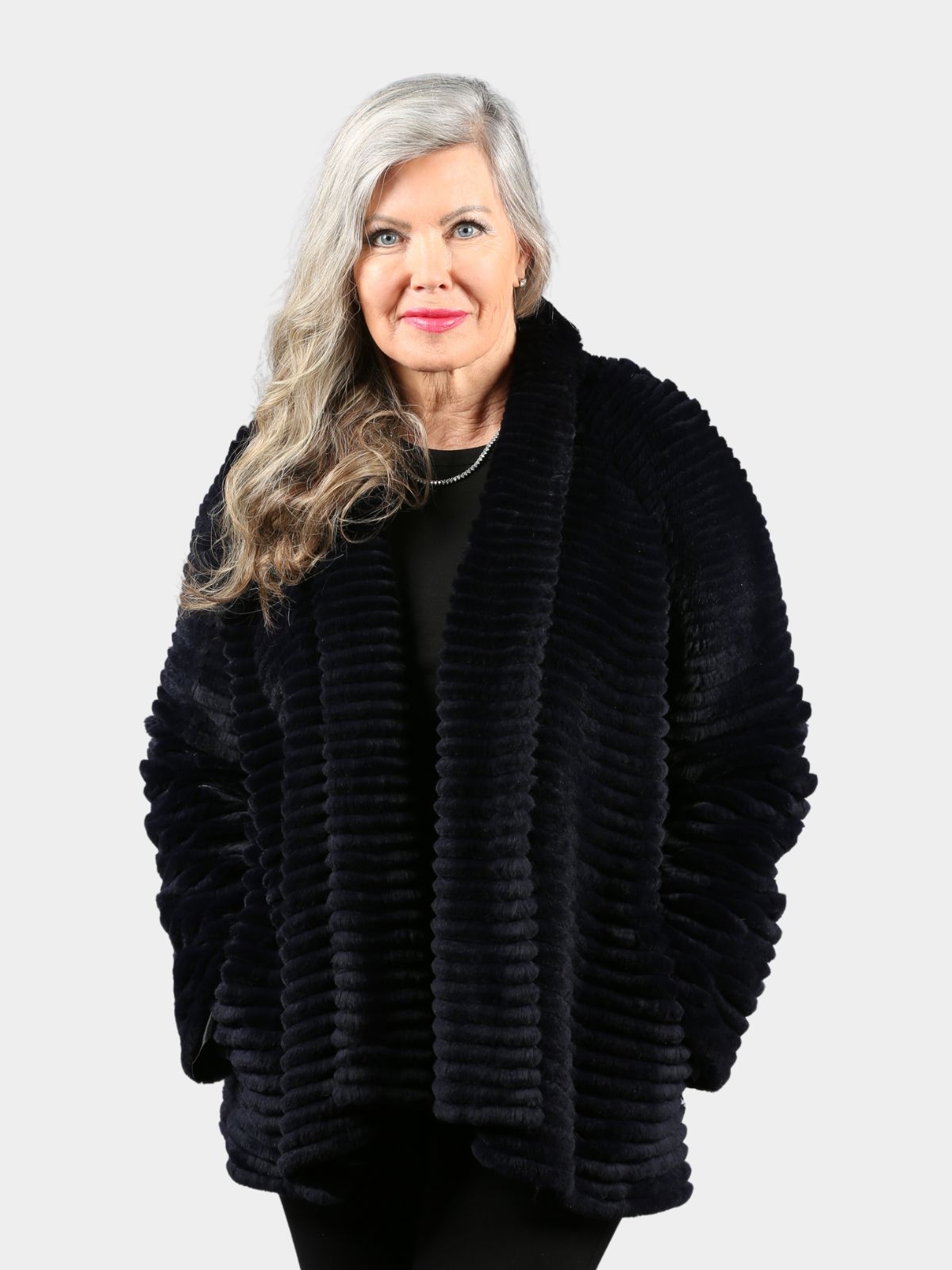 Women's Navy Rex Rabbit Fur Jacket