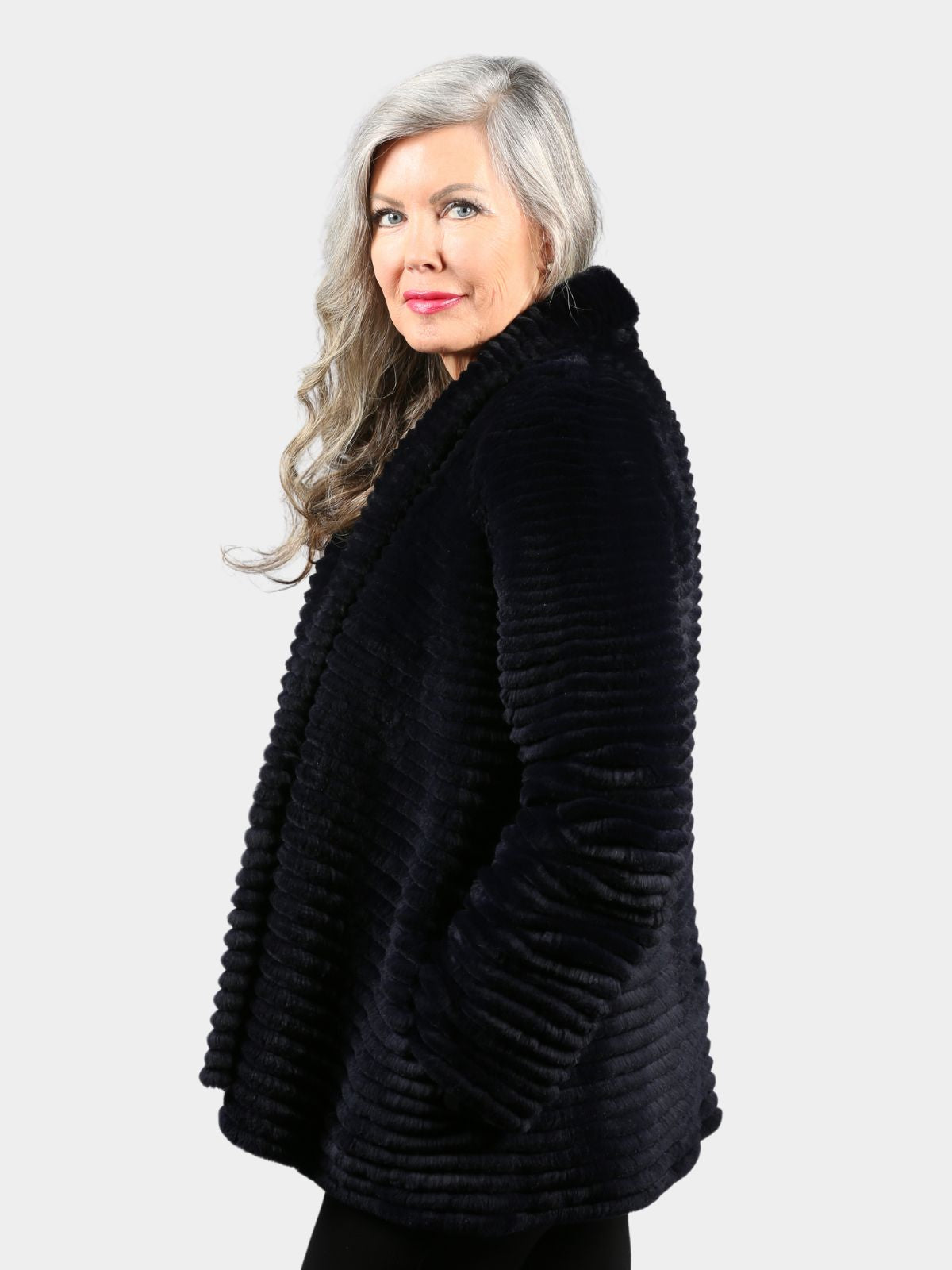 Women's Navy Rex Rabbit Fur Jacket