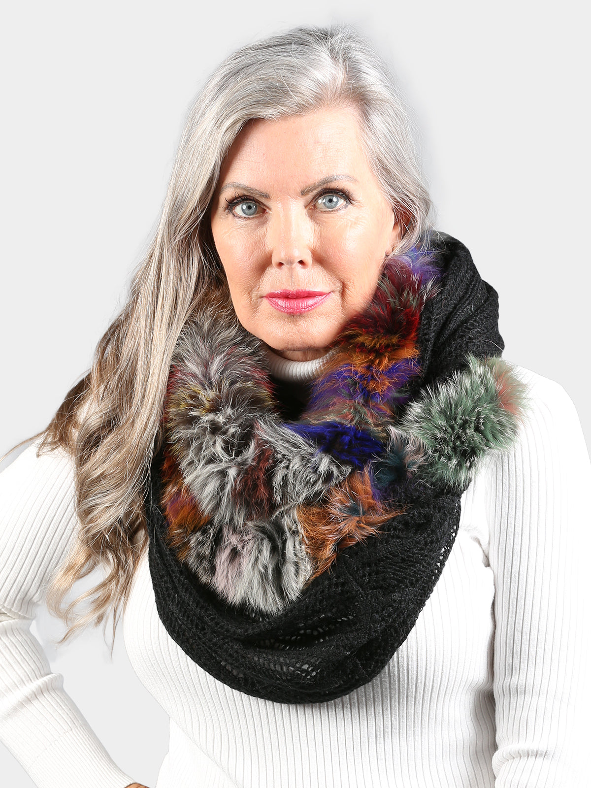 Women's Multi Color Fox Fur Infinity Scarf