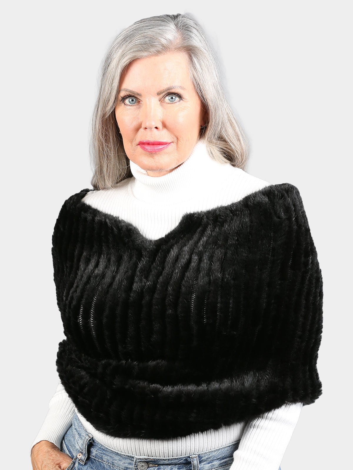 Women's Black Mink Fur Knitted Shrug