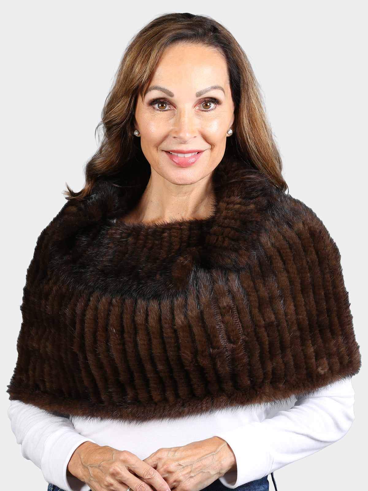 Women's Knited Mahogany Mink Knitted Fur Capelet