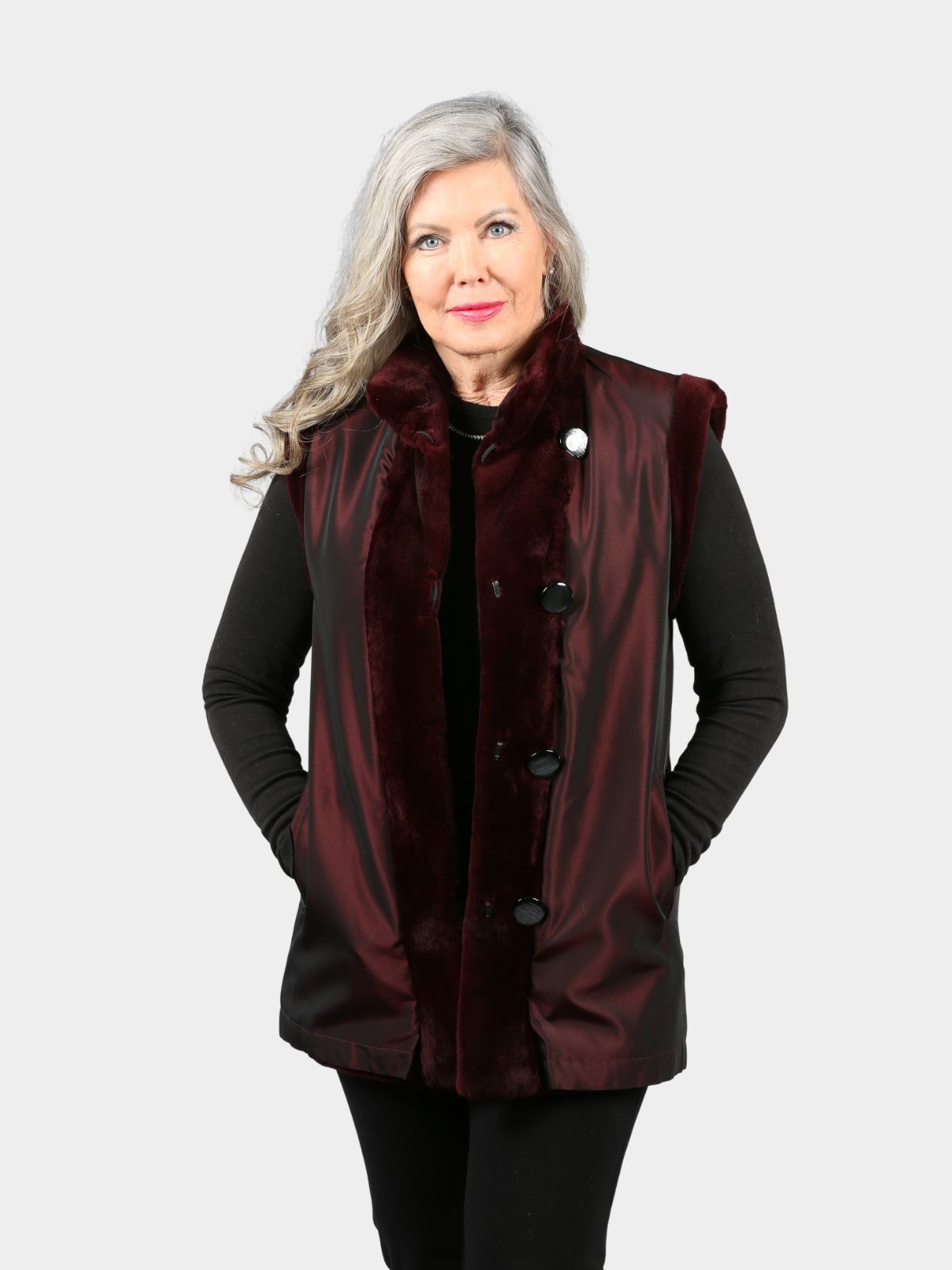 Women's Burgundy Sheared Mink Fur Vest (Reversible)