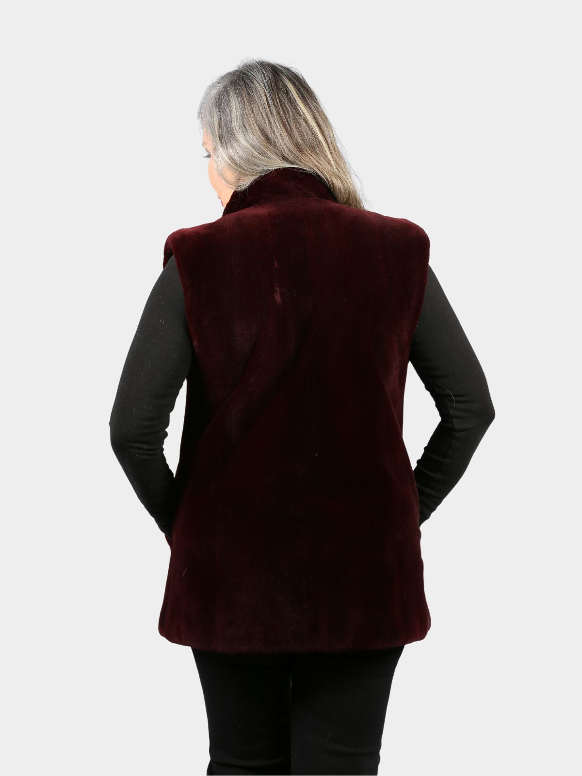 Women's Burgundy Sheared Mink Fur Vest (Reversible)