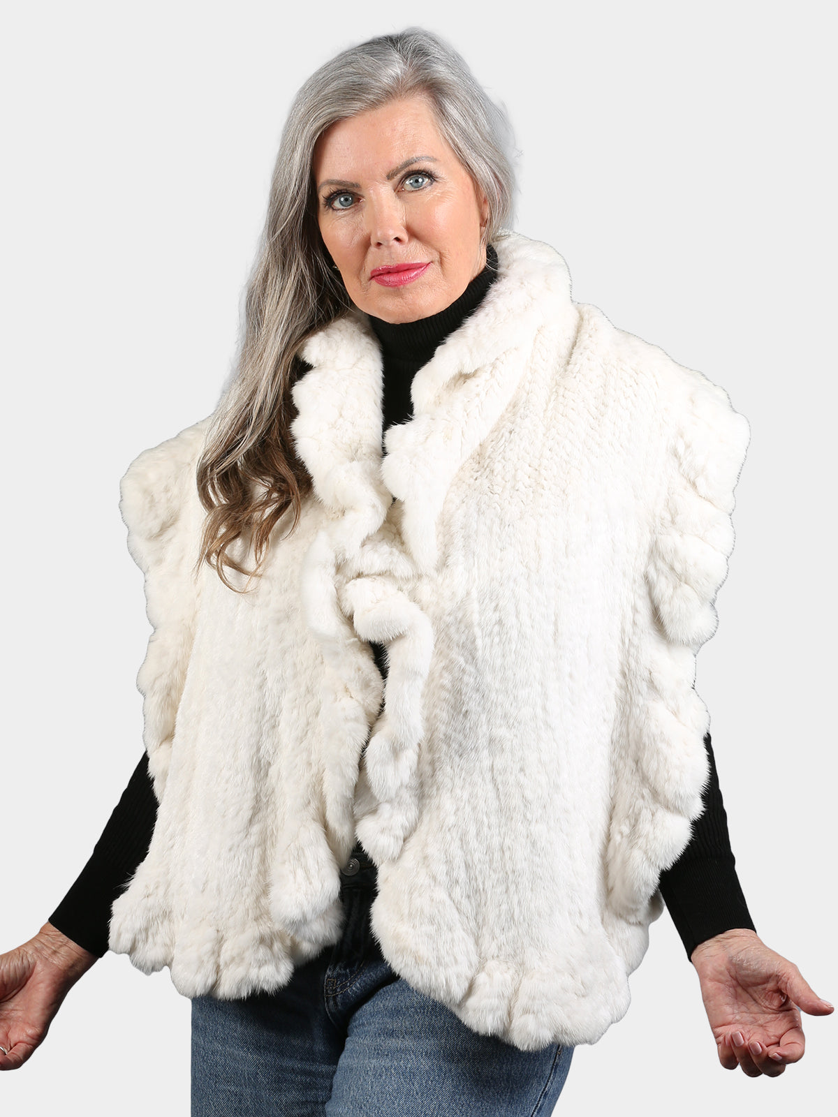 Women's White Knitted Mink Fur Stole