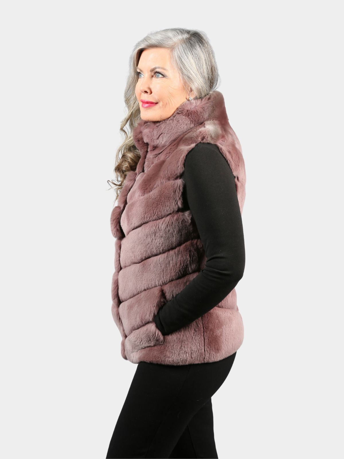 Women's Light Burgundy Rex Rabbit Fur Vest