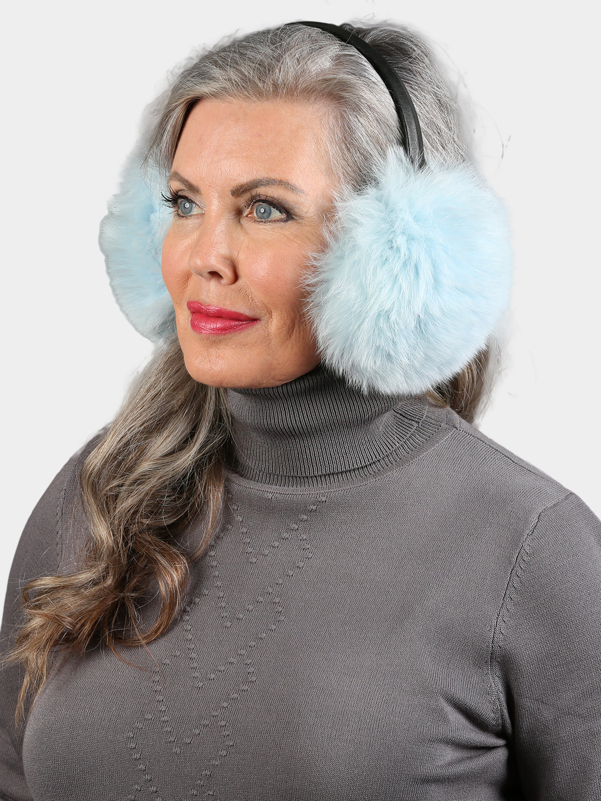 Women's Baby Blue Fox Fur Earmuffs