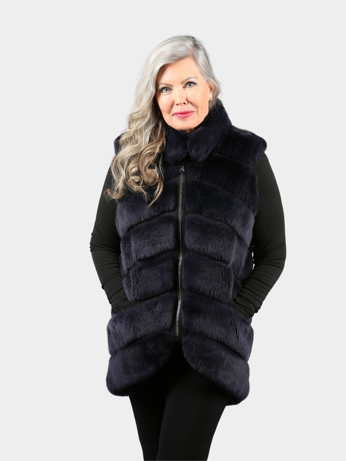 Women's Navy Rex Rabbit Fur Vest