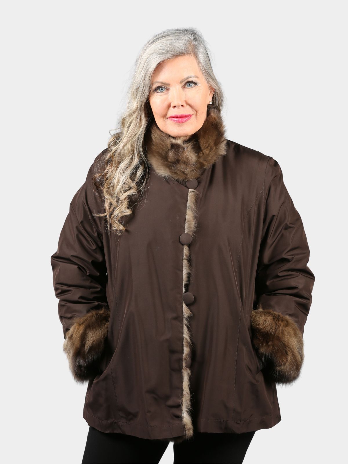 Women's Natural Sable Section Fur Stroller (Reversible)