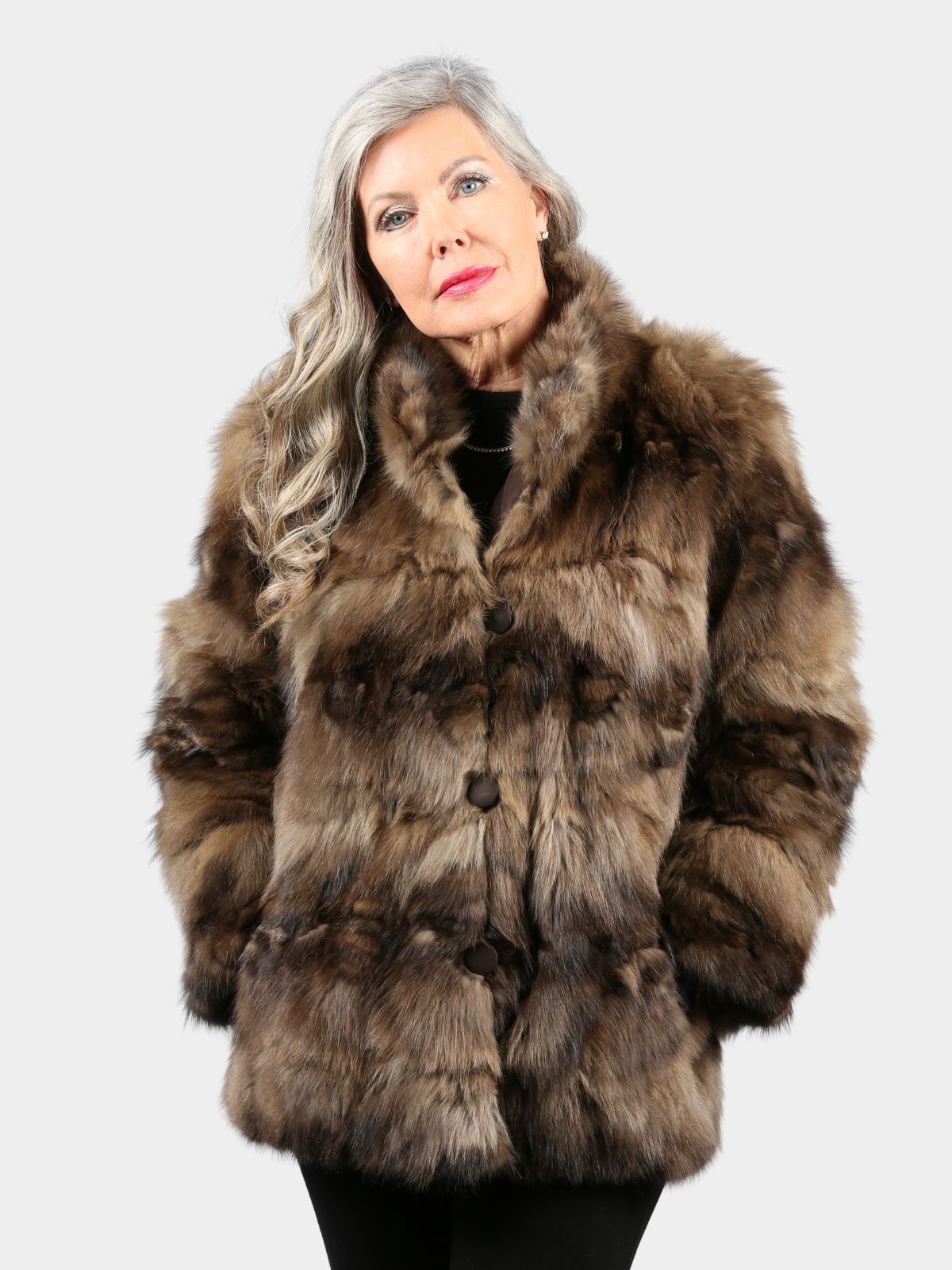 Women's Natural Sable Section Fur Stroller (Reversible)