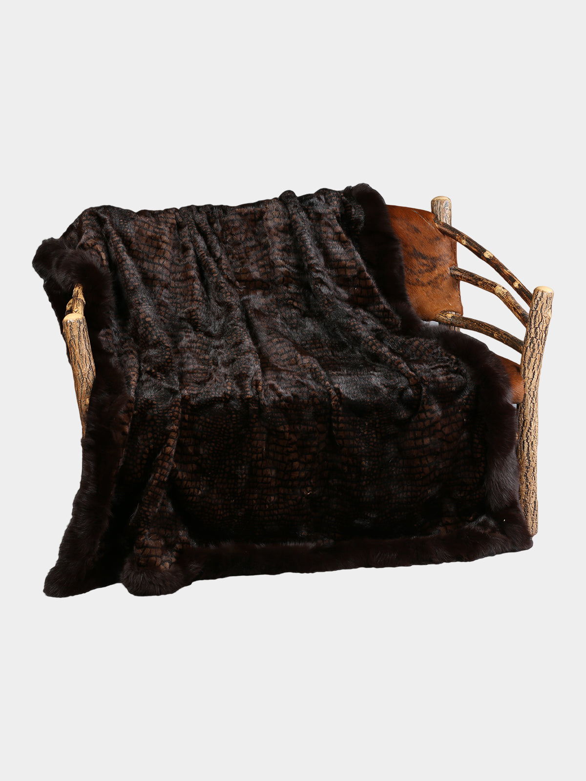 Croco Print Mink and Fox Fur Blanket