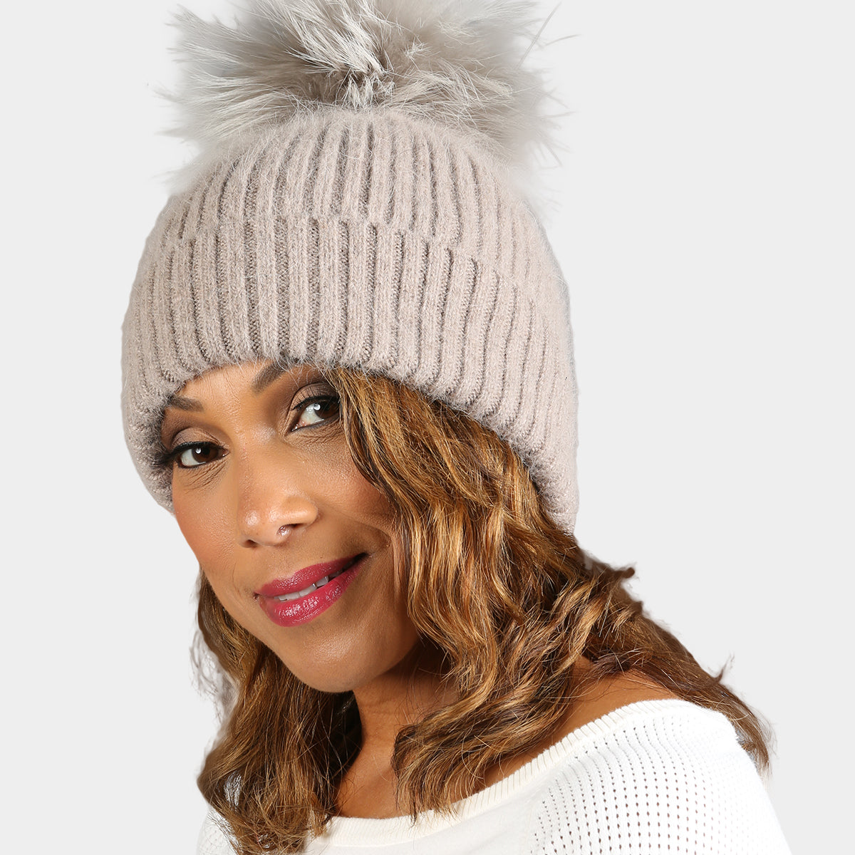 Beautiful Wool/ Angora Hat Fuzzy Gray Angora Wool Beanie Hat, Cozy Hand Knit Wool Hat  main image 2