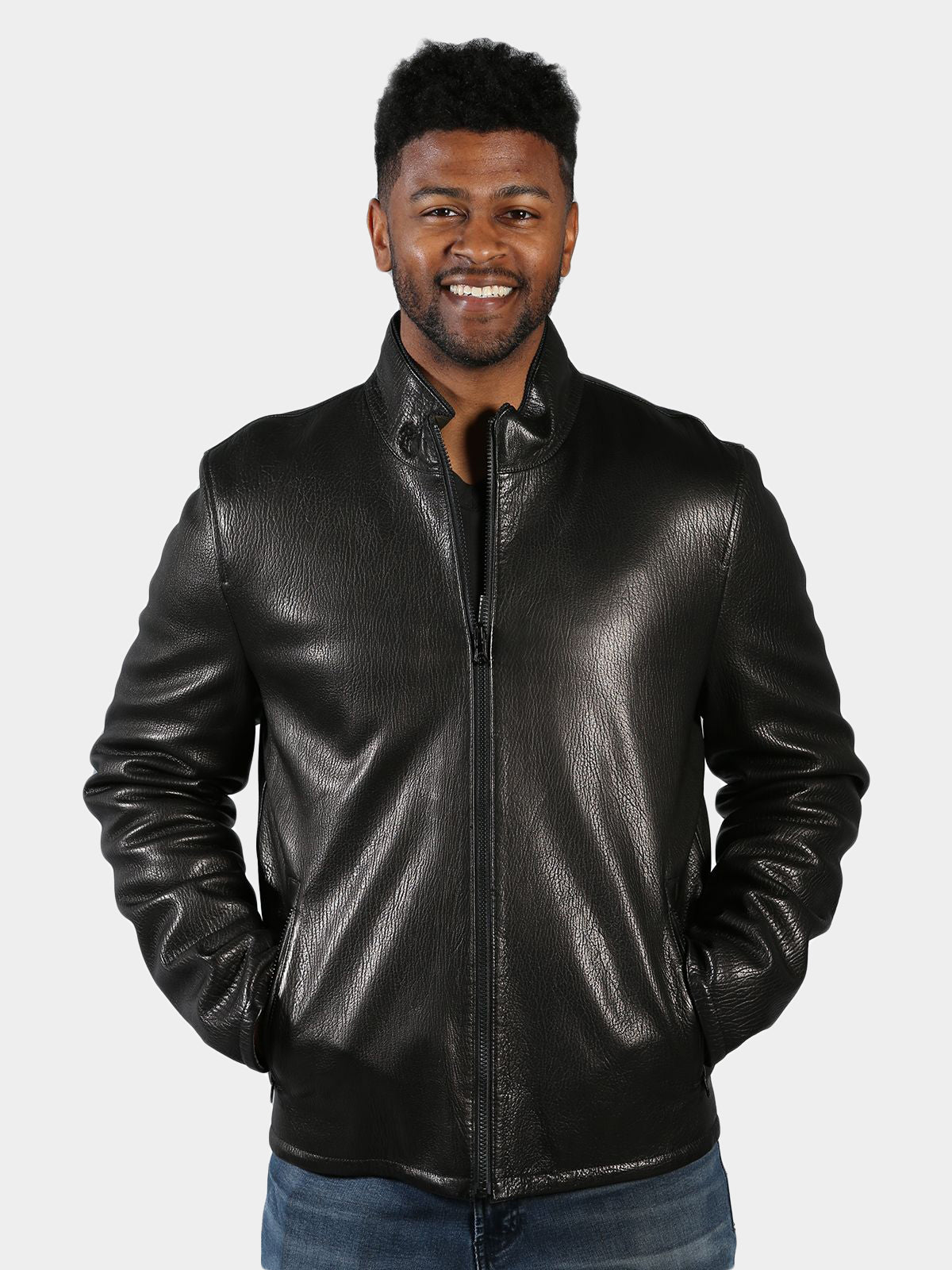 Man's Black Leather Jacket Reversible to Quilted Fabric