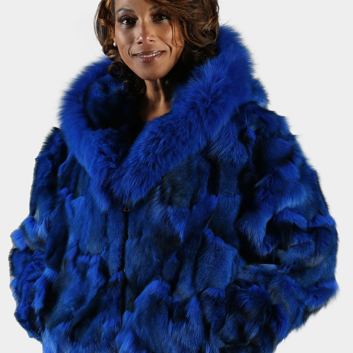 Royal Blue Blue Coat With Fur Collar Woman's Royal Blue Fox Fur