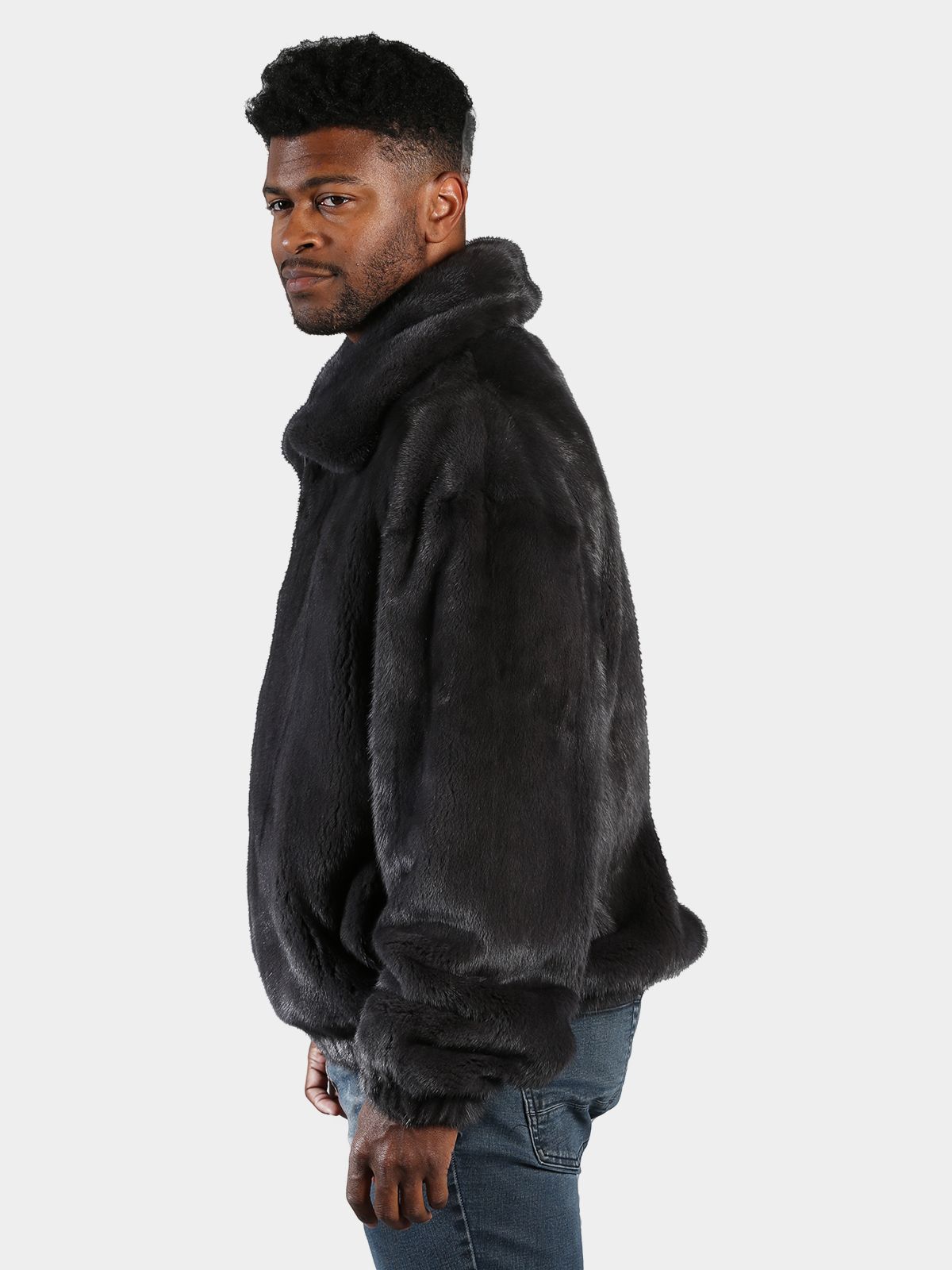 Man's Dyed Blue Iris Mink Fur Jacket