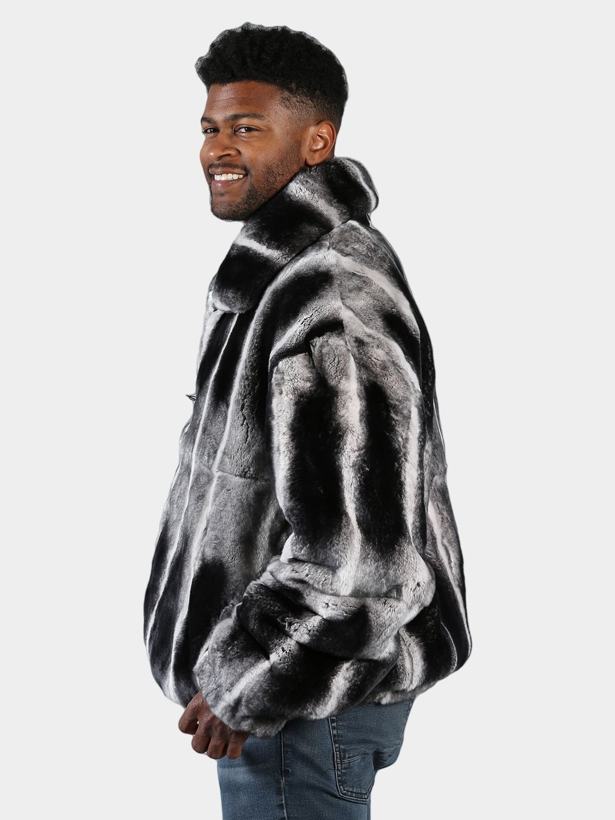 Man's Chinchilla Dyed Rex Rabbit Fur Jacket