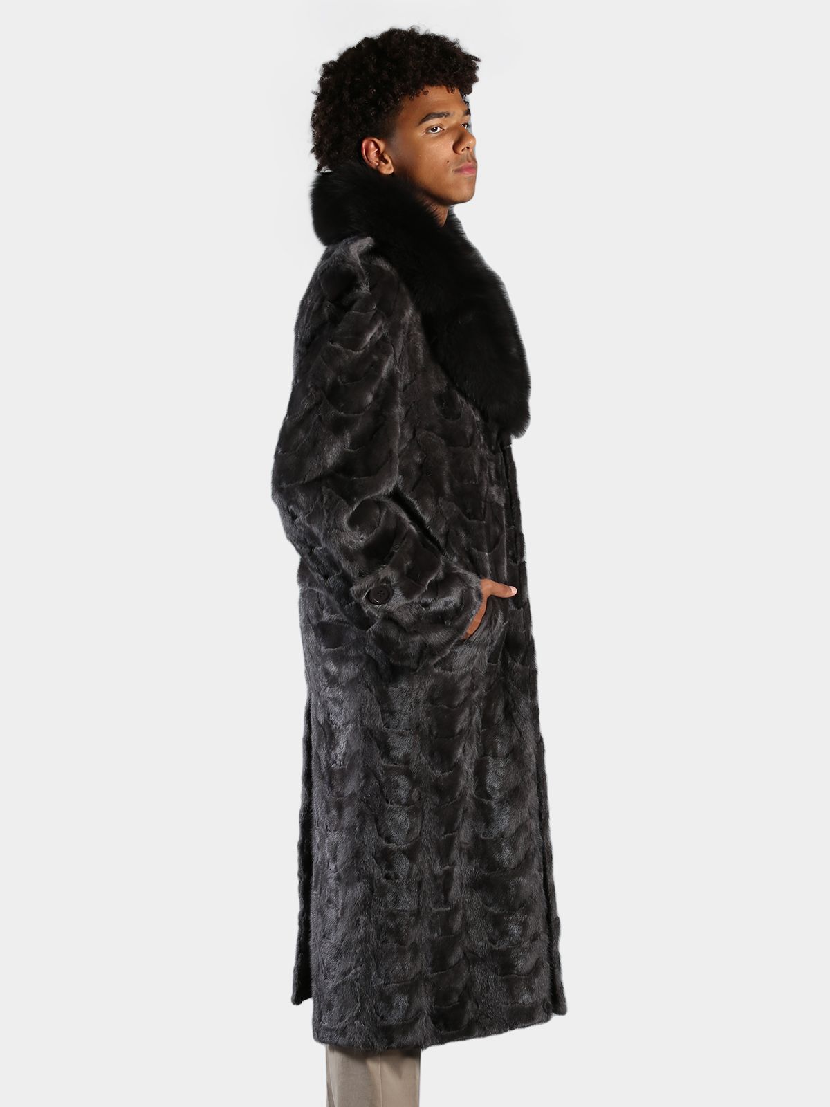 Man's Dyed Blue Iris Mink Paws Full Length Fur Coat