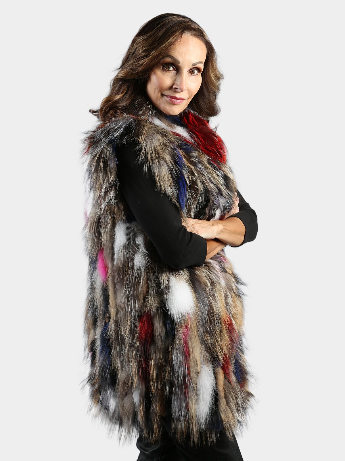 Woman's Multicolor Fox and Rex Rabbit Fur Vest - Out of Stock - available via special order only - contact sales@dayfurs.com 