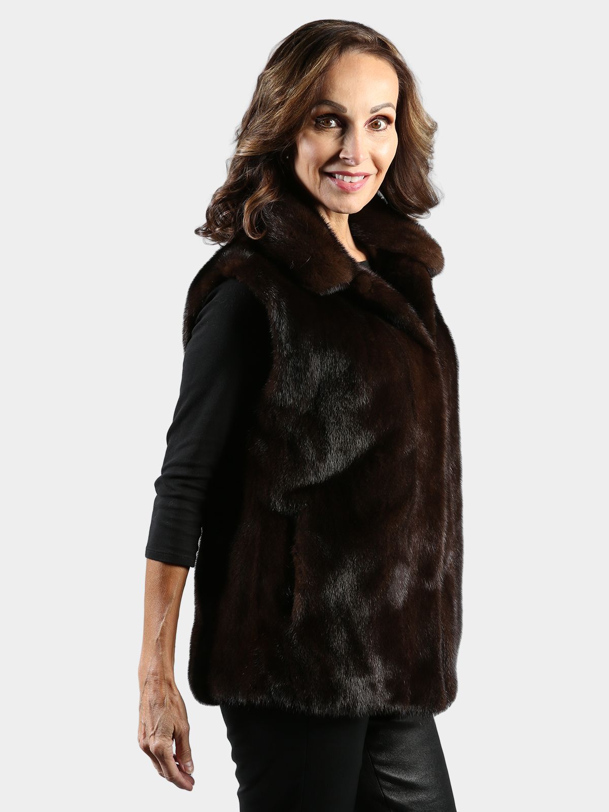 Woman's Mahogany Mink Fur Vest  Reversible to Nappa Lamb