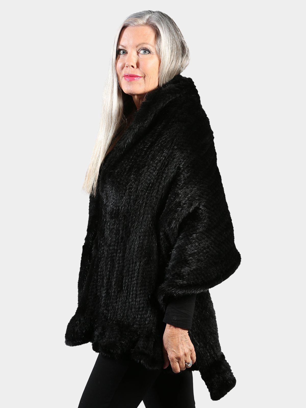 Woman's Black Knitted Mink Fur Stole