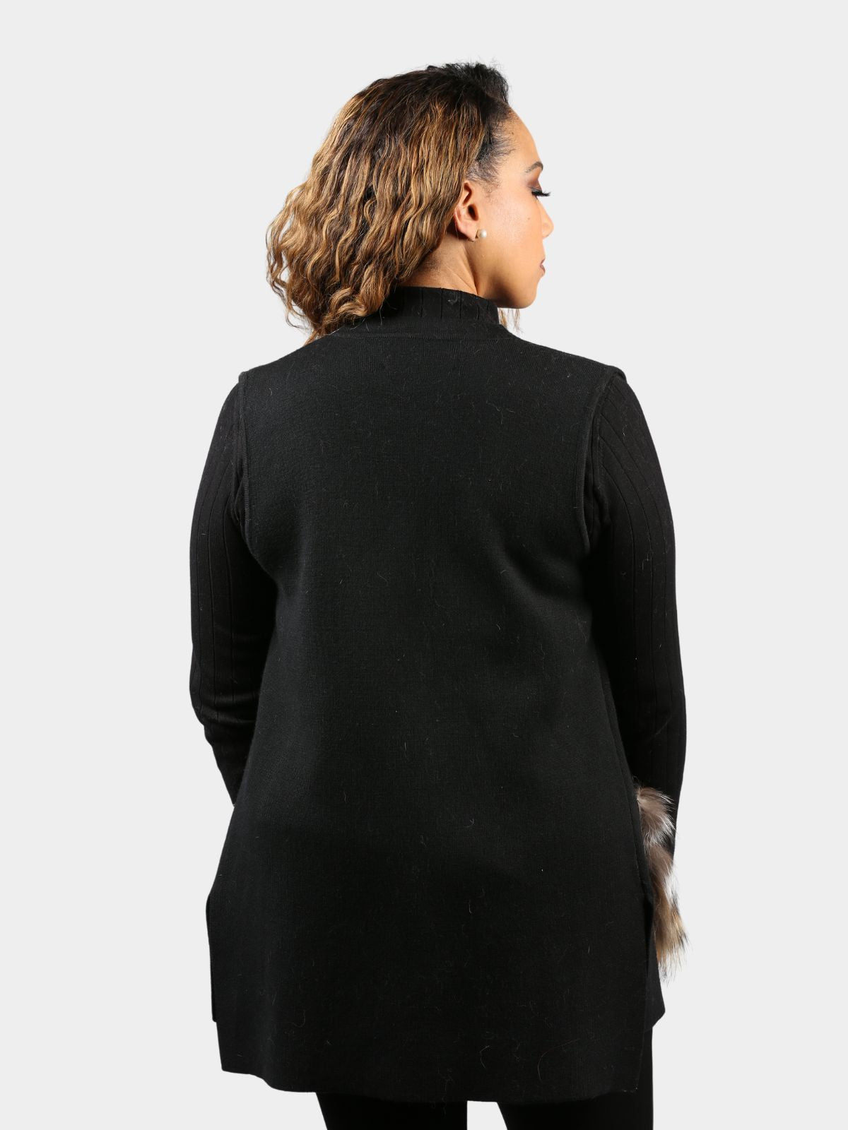 Women's Black Knit Vest with Golden Fox Pockets